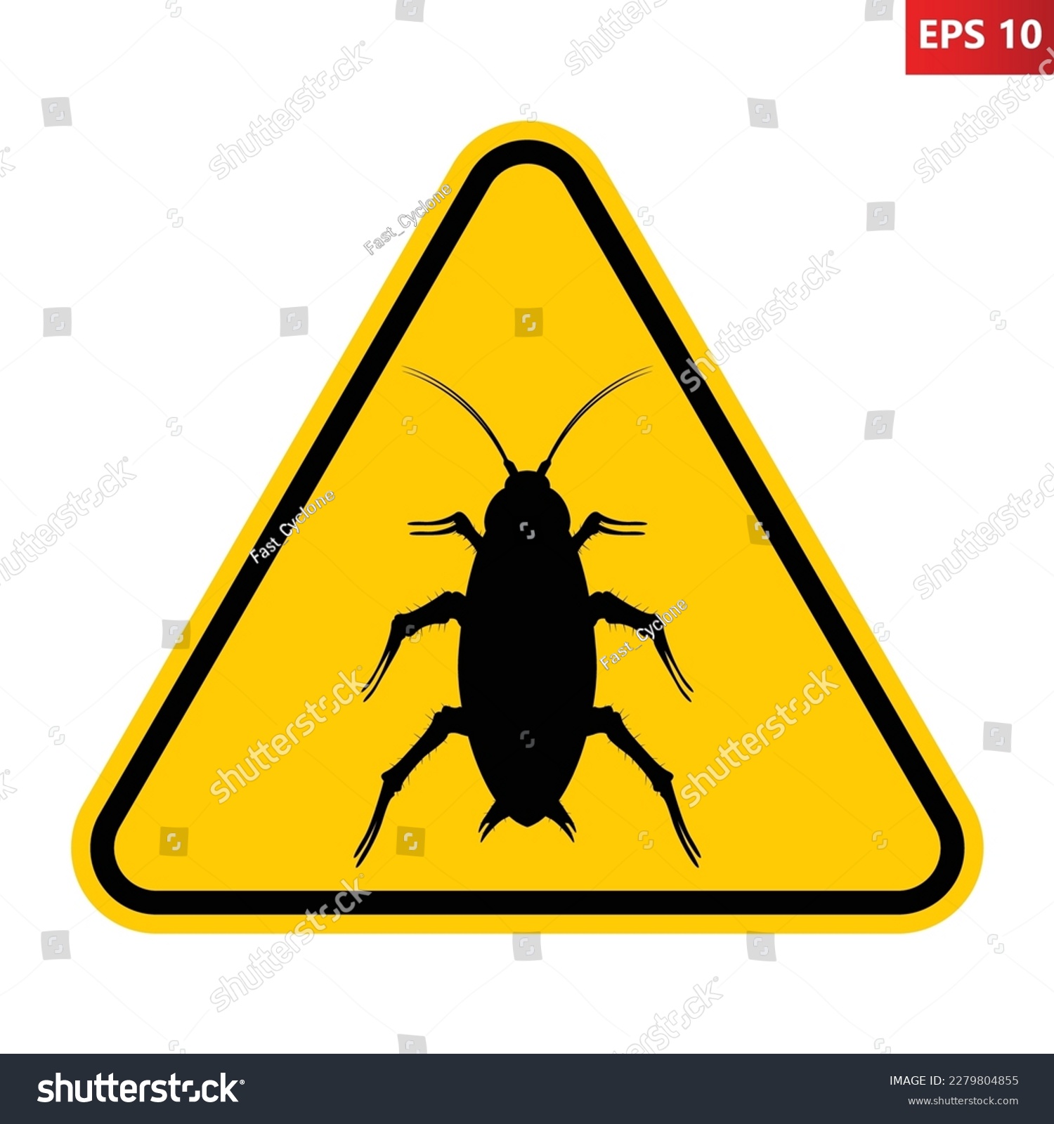 Cockroach Warning Sign Vector Illustration Yellow Stock Vector (Royalty