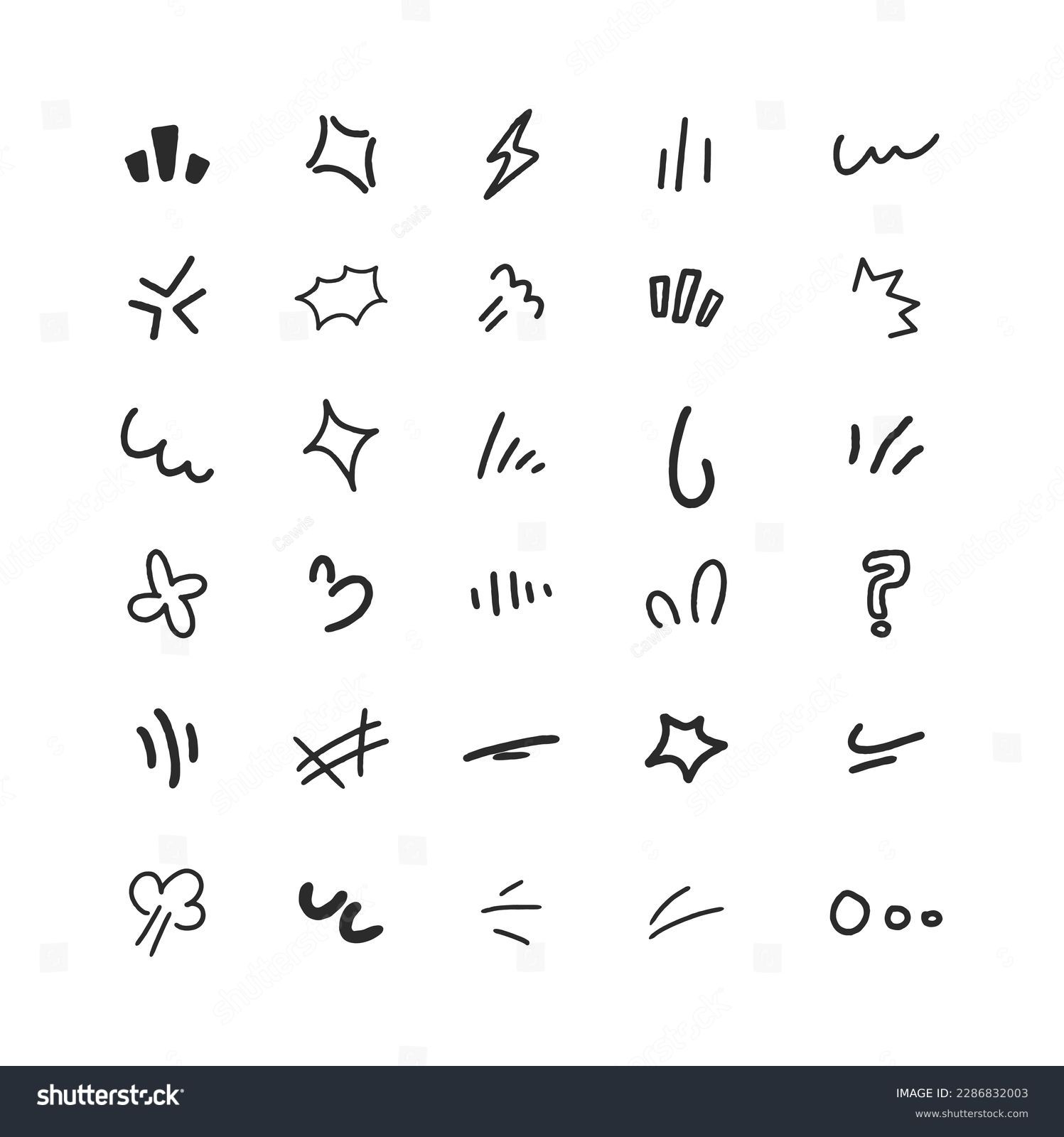 Hand Drawn Cute Cartoony Expression Sign Doodle Line Vector Set Stockvektor