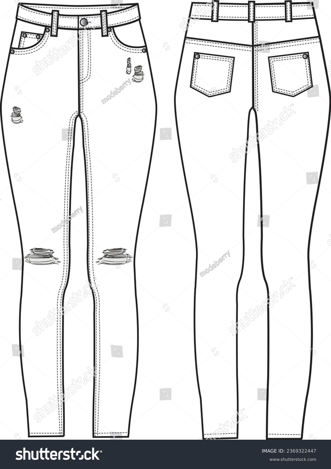 Denim Ripped Skinny Jean Technical Fashion Stock Vector (Royalty Free ...