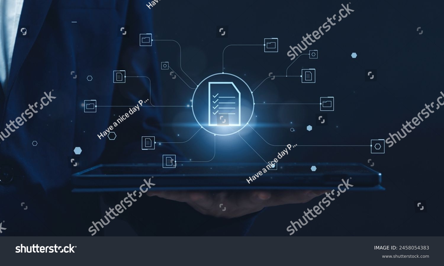 Businessman Using Tablet Managing Folder Data Stock Photo 2458054383 ...