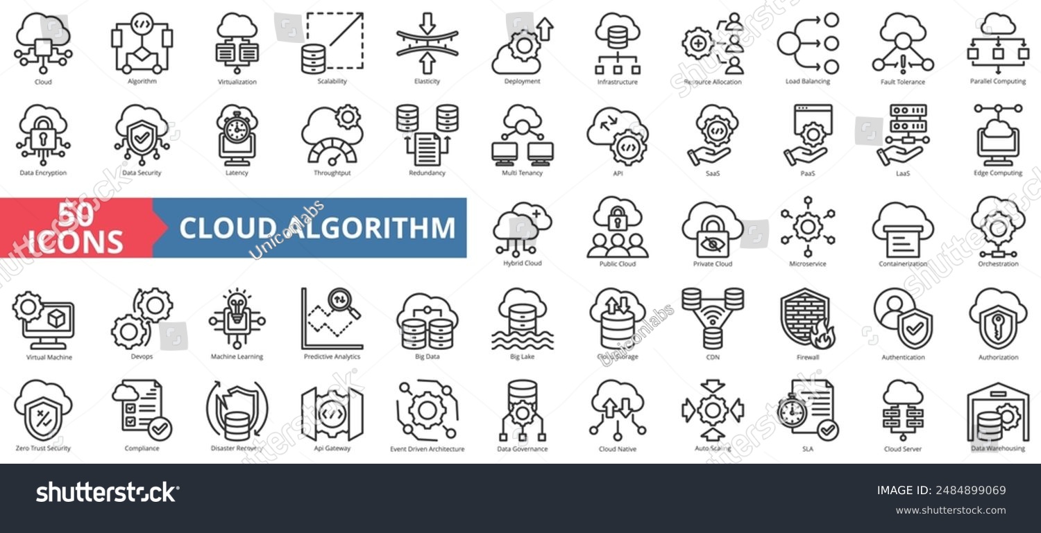 Cloud Algorithm Icon Collection Set Containing Stock Vector (Royalty ...