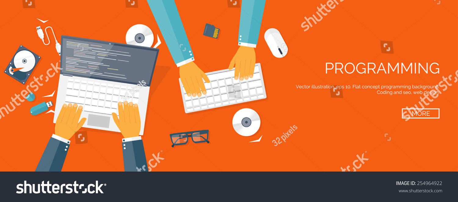 Vector Illustration Flat Header Programming Coding Stock Vector ...