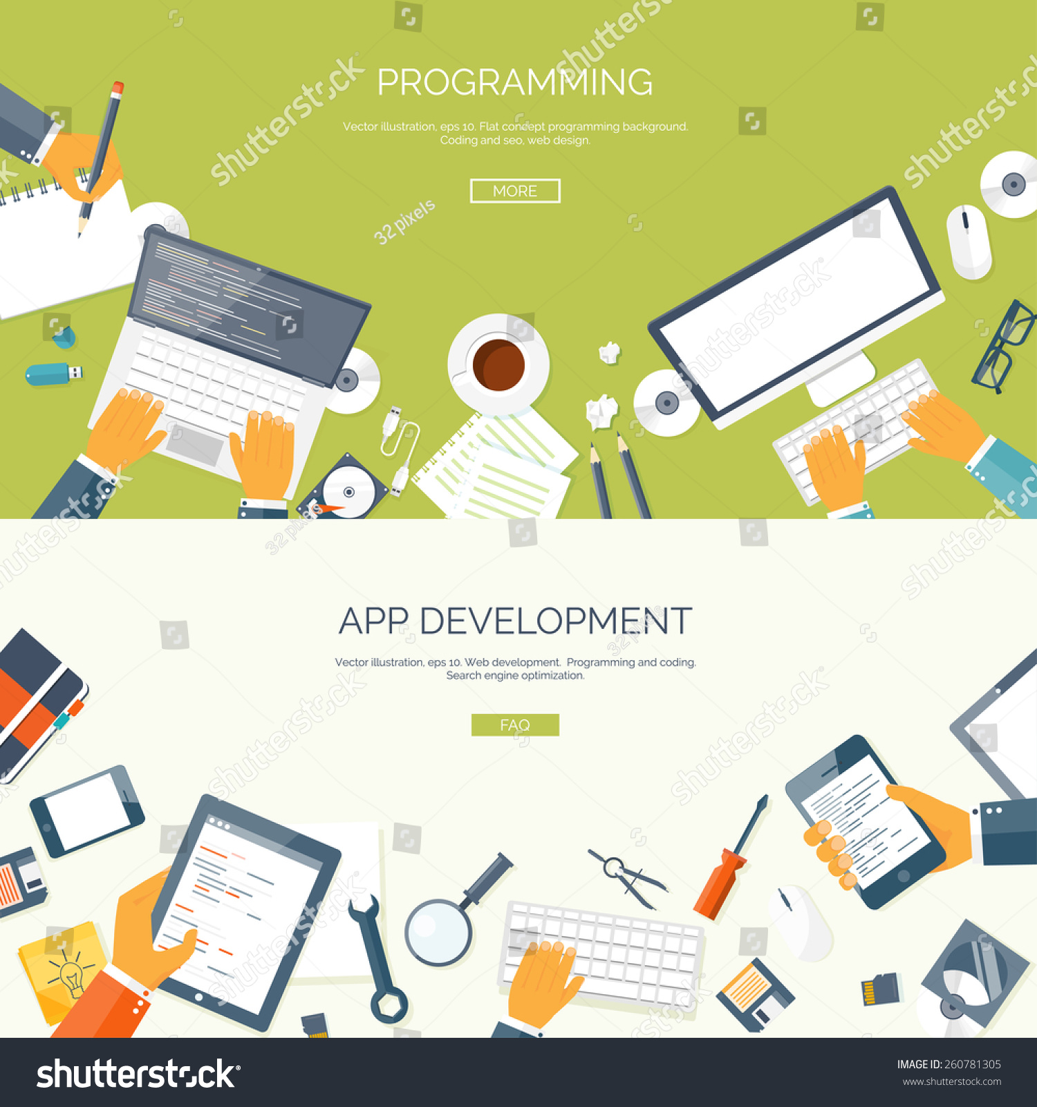 Vector Illustration Flat Backgrounds Set Programming Stock Vector ...