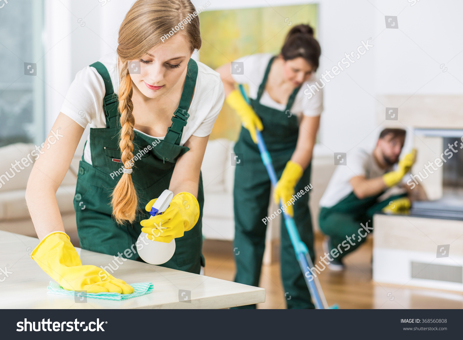 Professional Cleaning Service Uniforms During Work Stock Photo ...
