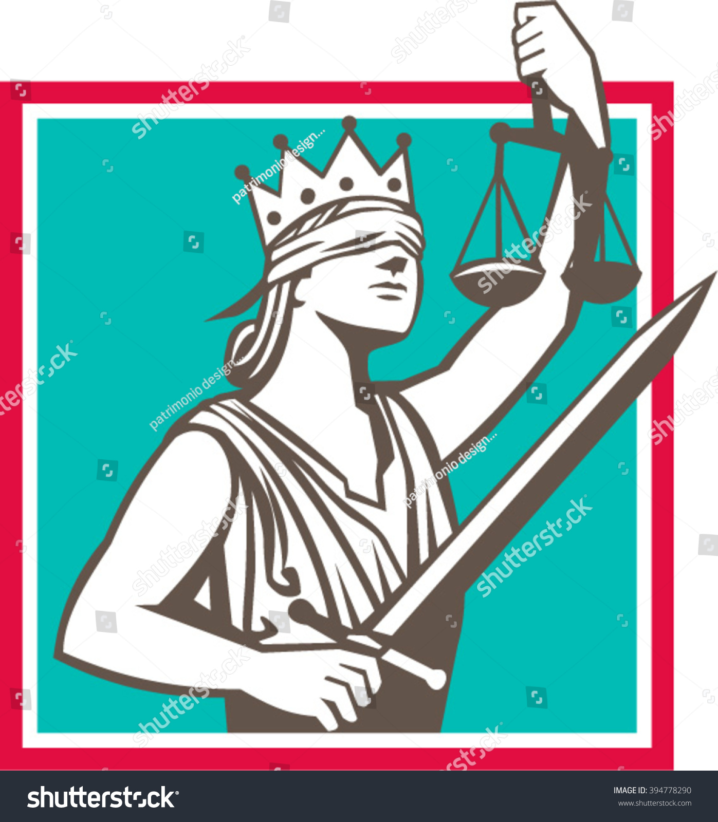 Illustration Of Lady Justice Holding Scales And Sword And Wearing A Blindfold In A Vintage Woodblock Style. Eps-8 Royalty Free SVG, Cliparts, Vectors, and Stock Illustration. Image 74426563.