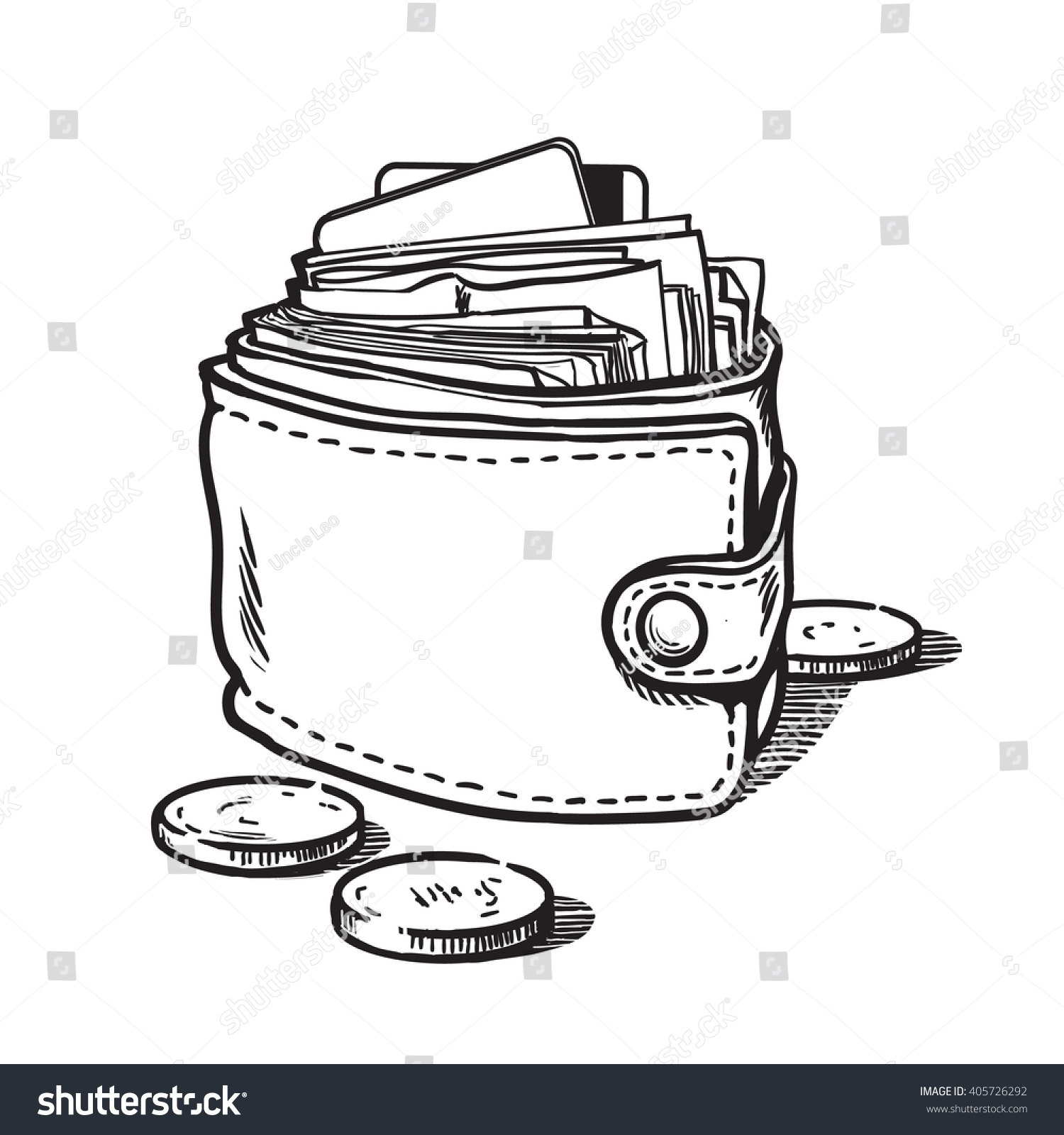 Wallet Money Credit Cards Sketch Wallet Stockvektor (royaltyfri