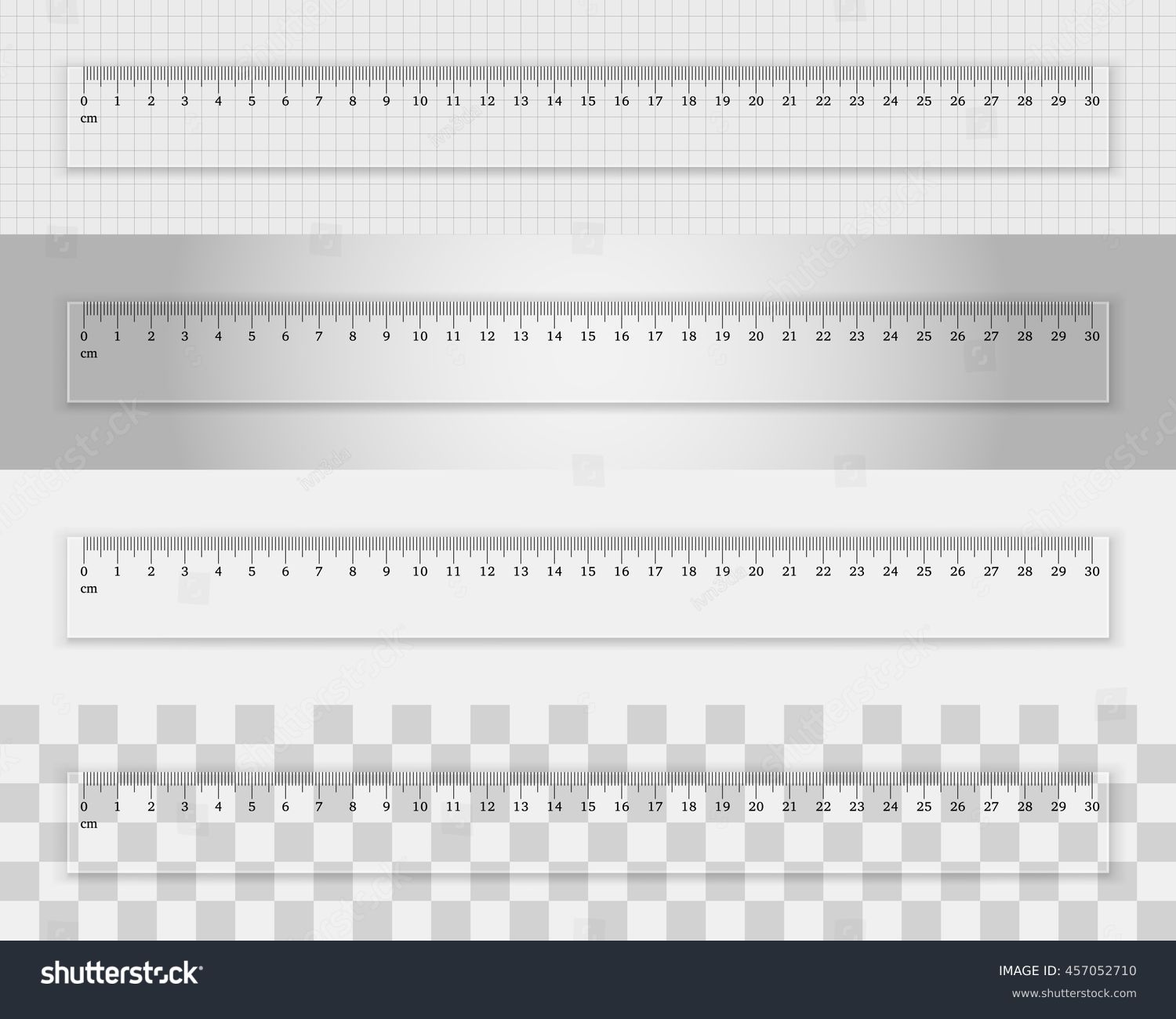 Transparent plastic ruler 30 centimeters  on different backgrounds. Measuring tool. School supplies
 Stock Vector