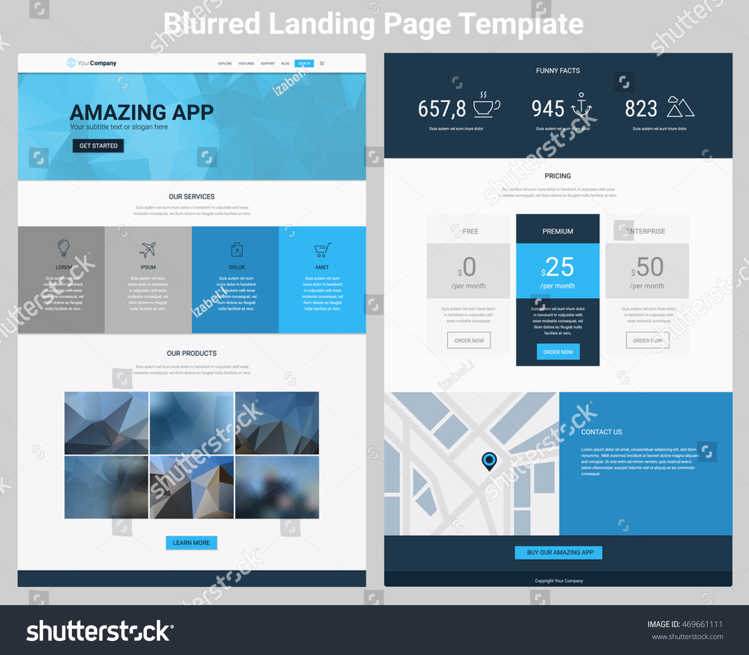 Material Design Responsive Landing Page One Stock Vector (Royalty Free ...