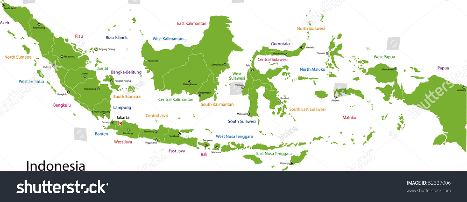 Indonesia Map Provinces Capital Cities Stock Illustration 52327006 ...