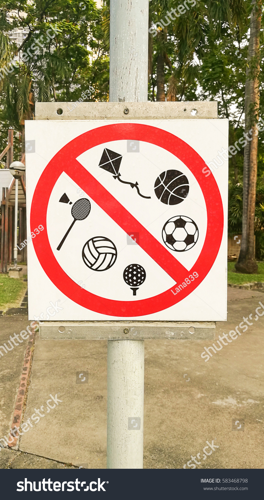Signs Not Allowed Play Sports Park Stock Photo 583468798 ...