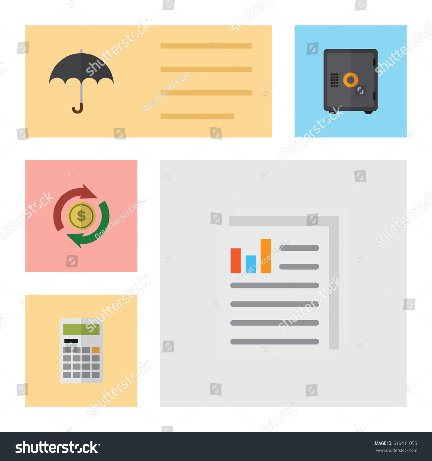 Flat Gain Set Interchange Parasol Strongbox Stock Vector (Royalty Free
