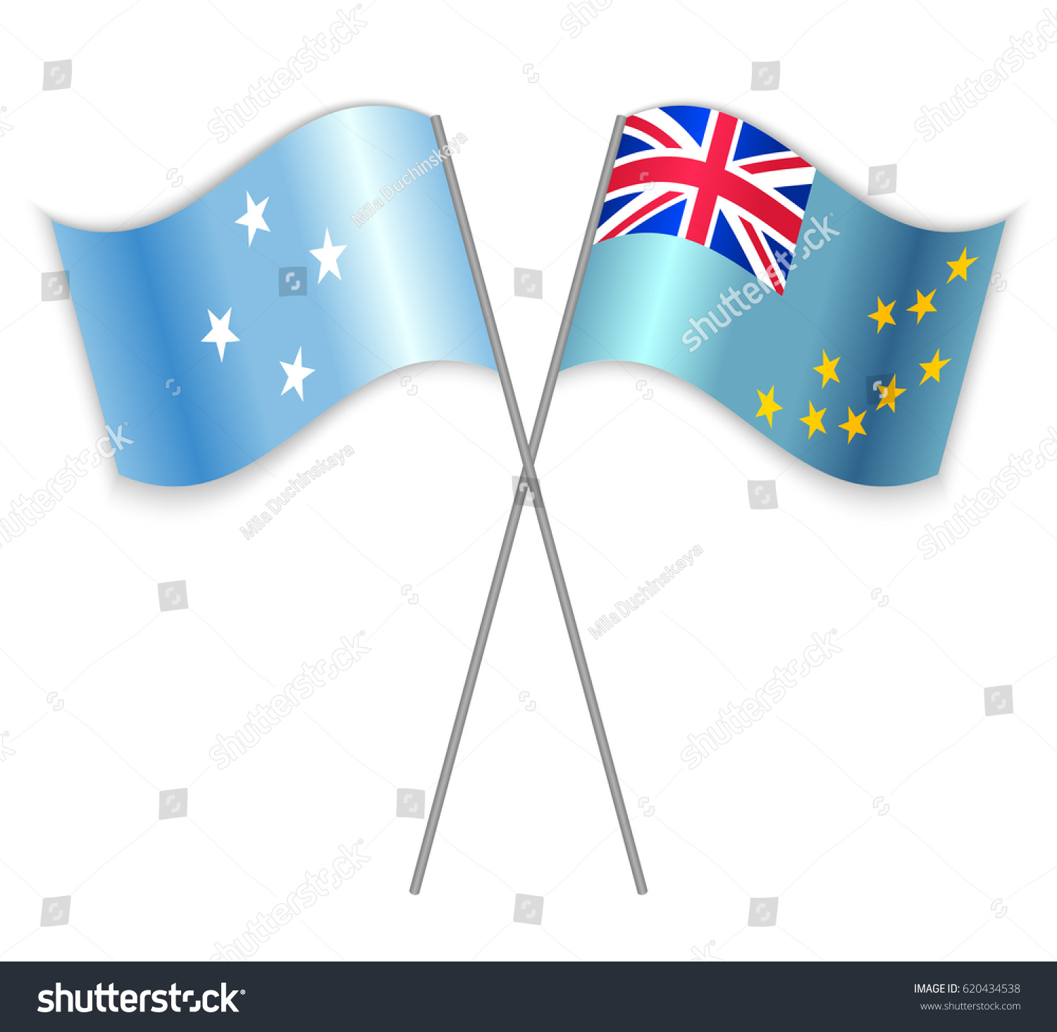 Micronesian Tuvaluan Crossed Flags Micronesia Combined Stock Vector