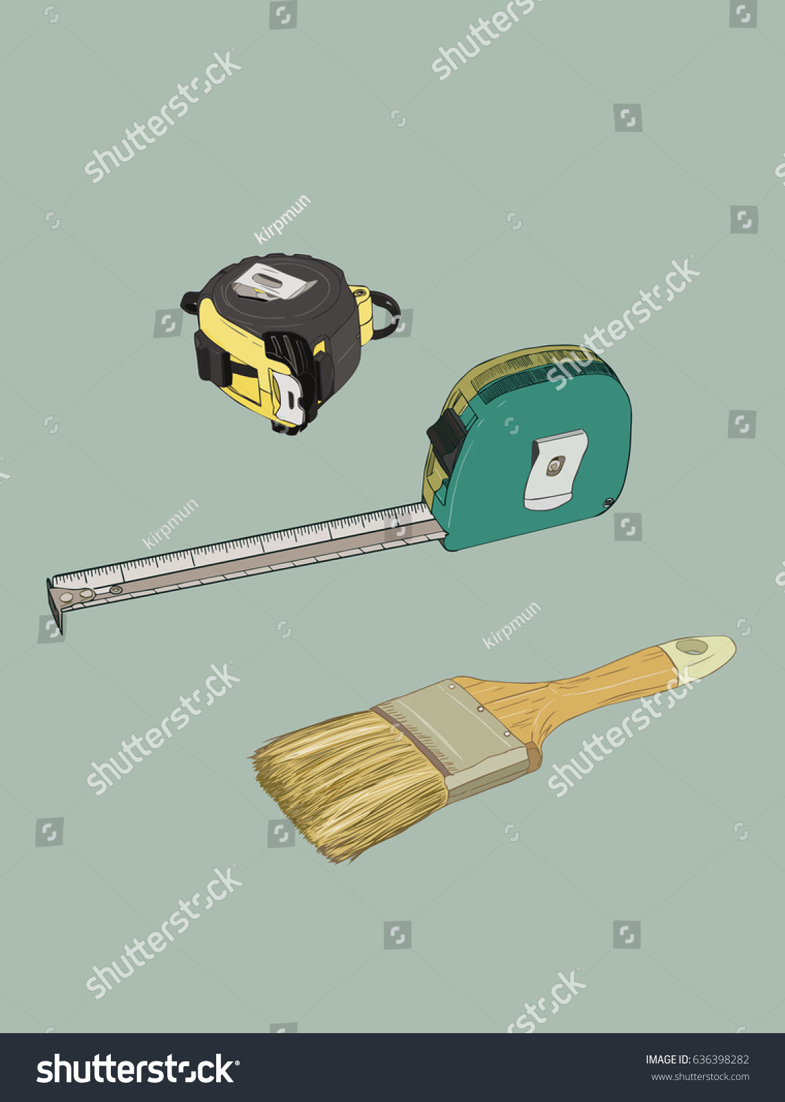 Tape Measure Paint Brush Tools Set Stock Vector (Royalty Free