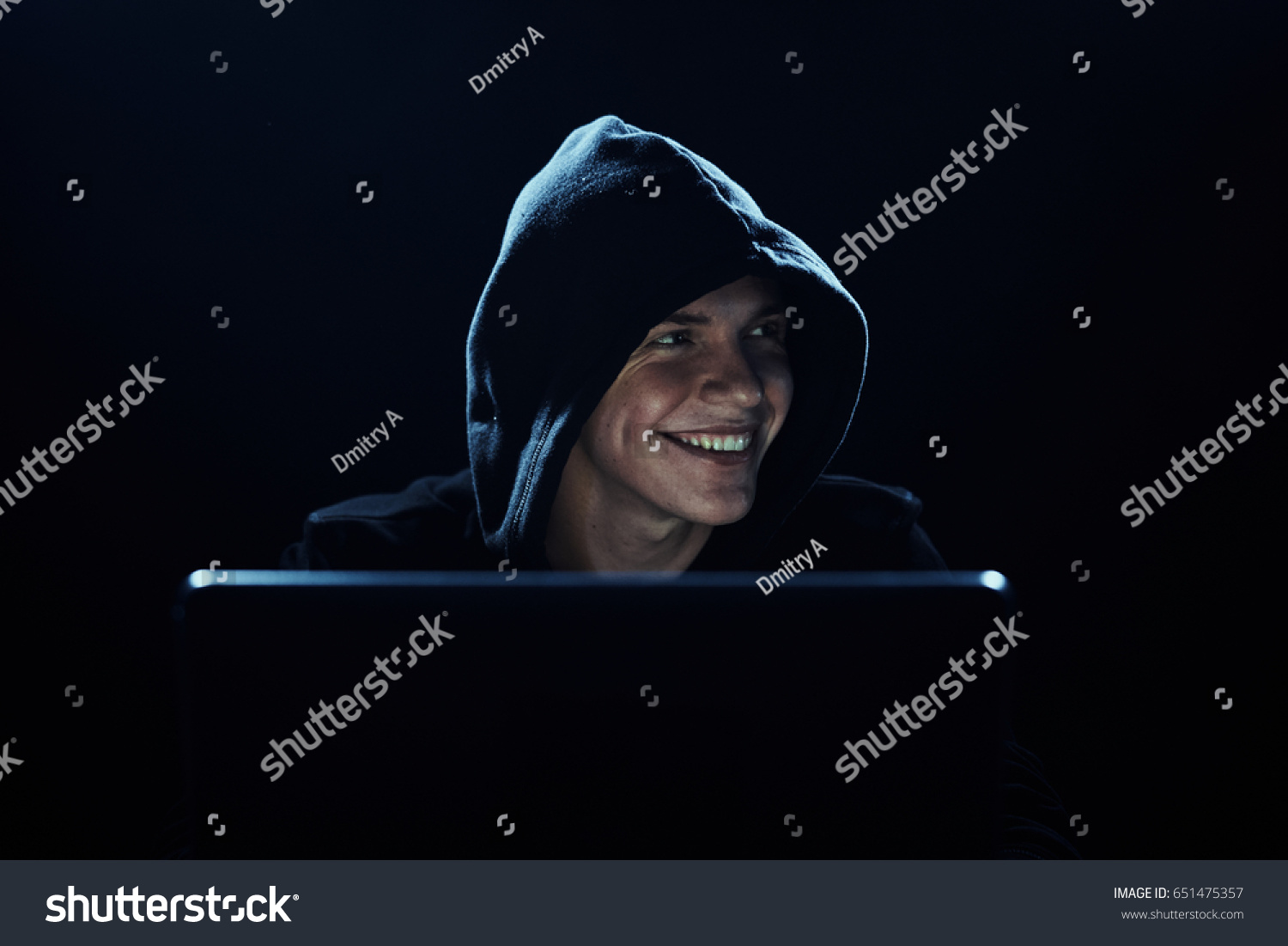 Hacker Computer Cracker On Dark Background Stock Photo 651475357