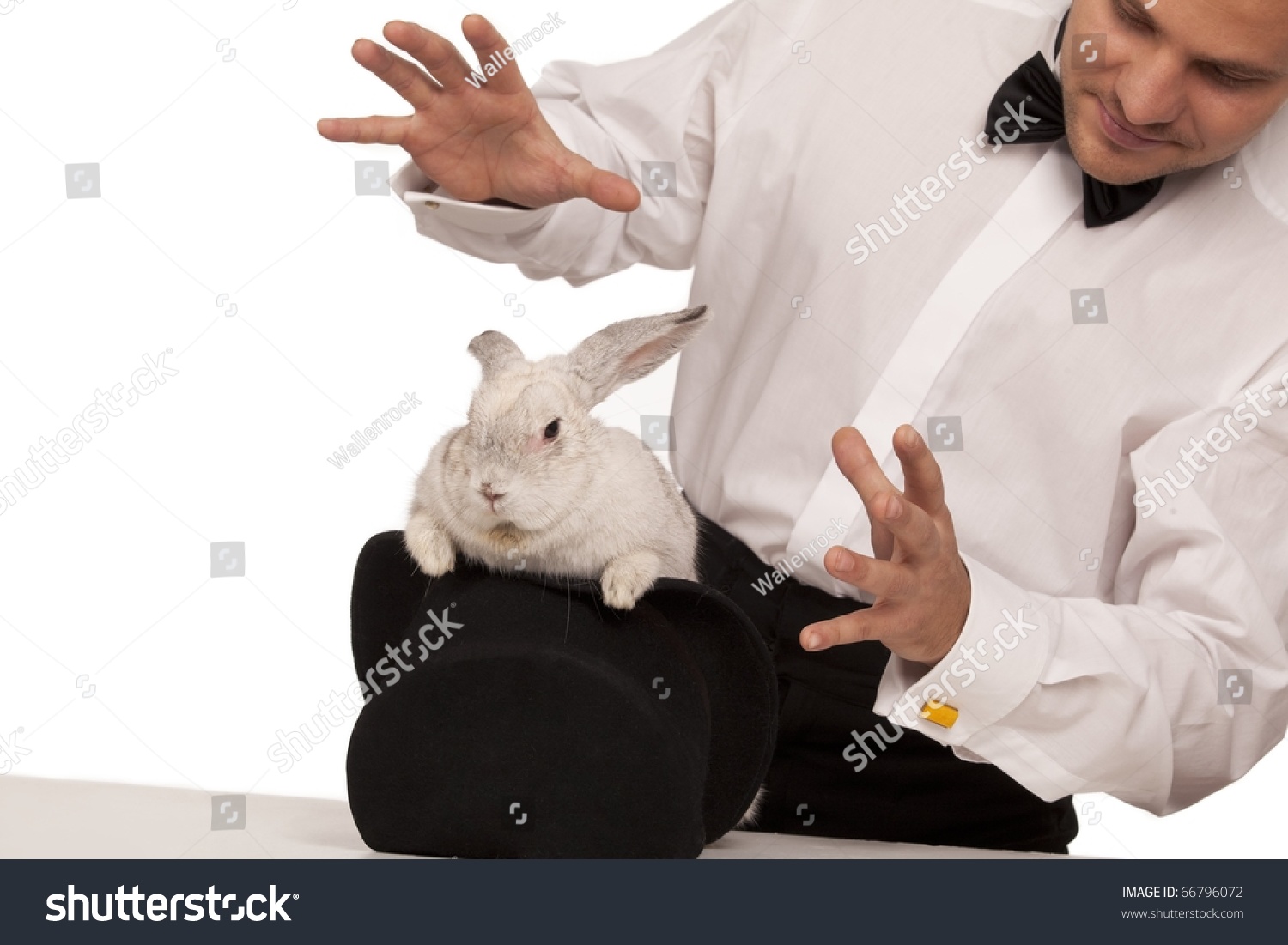 Man Dressed Magician Conjuring Rabbit Top Stock Photo 66796072