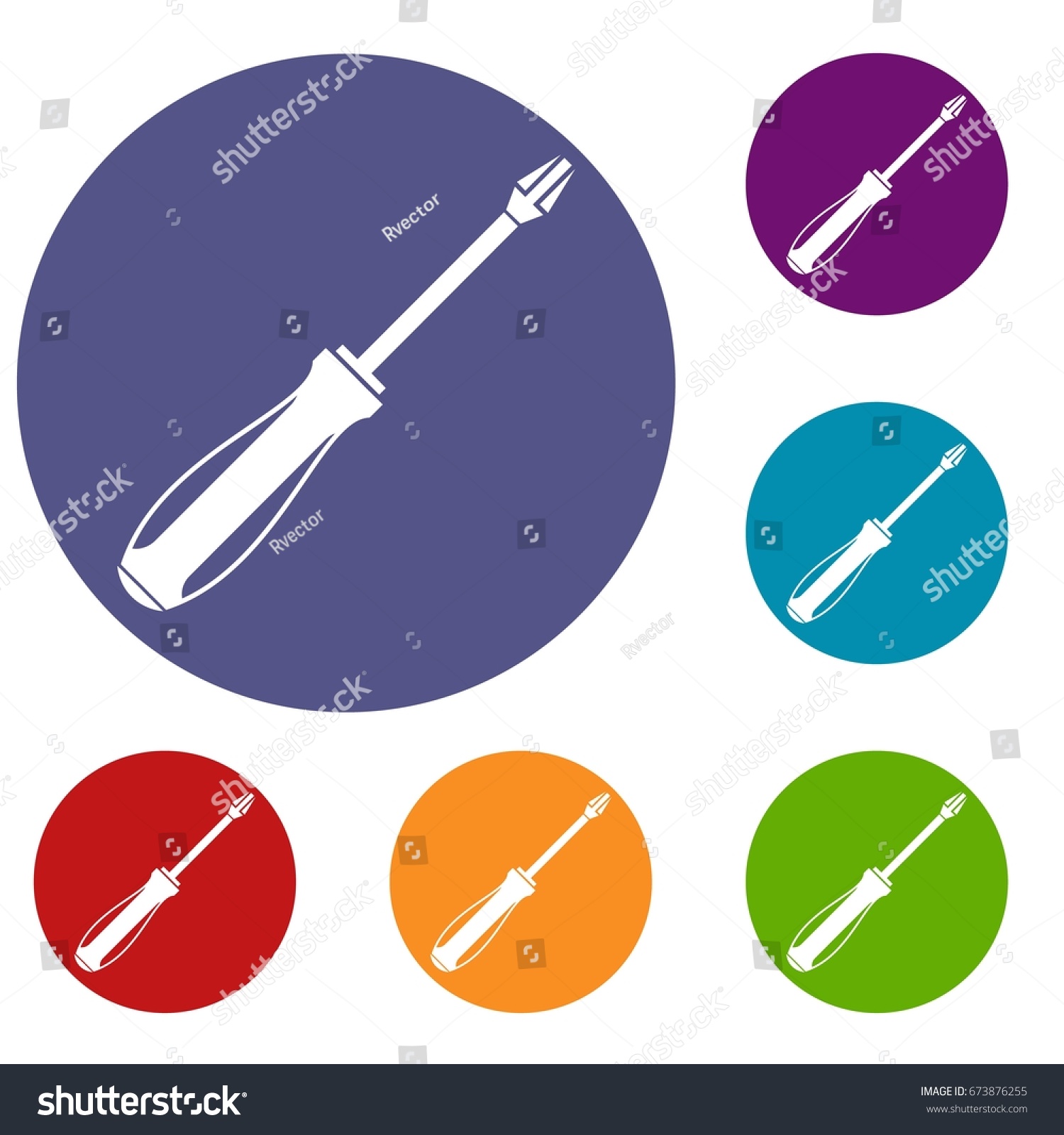 Screwdriver Icons Set Flat Circle Reb Stock Vector (Royalty Free