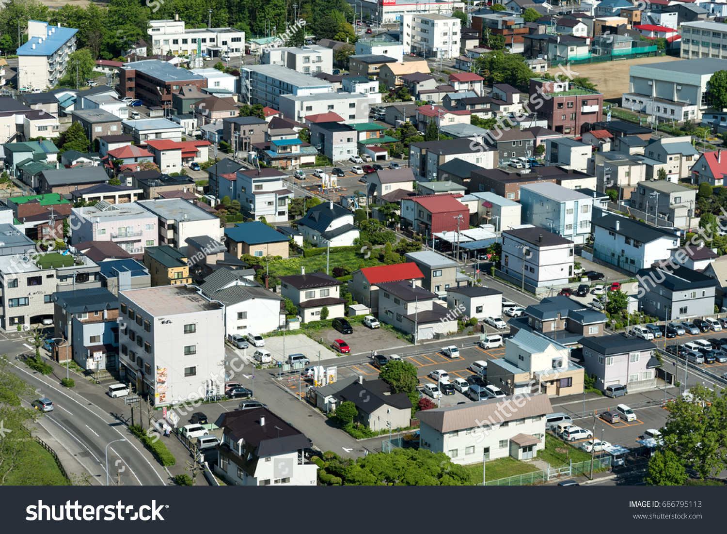 Aerial View Residential Area Hakodate Hokkaido Stock Photo