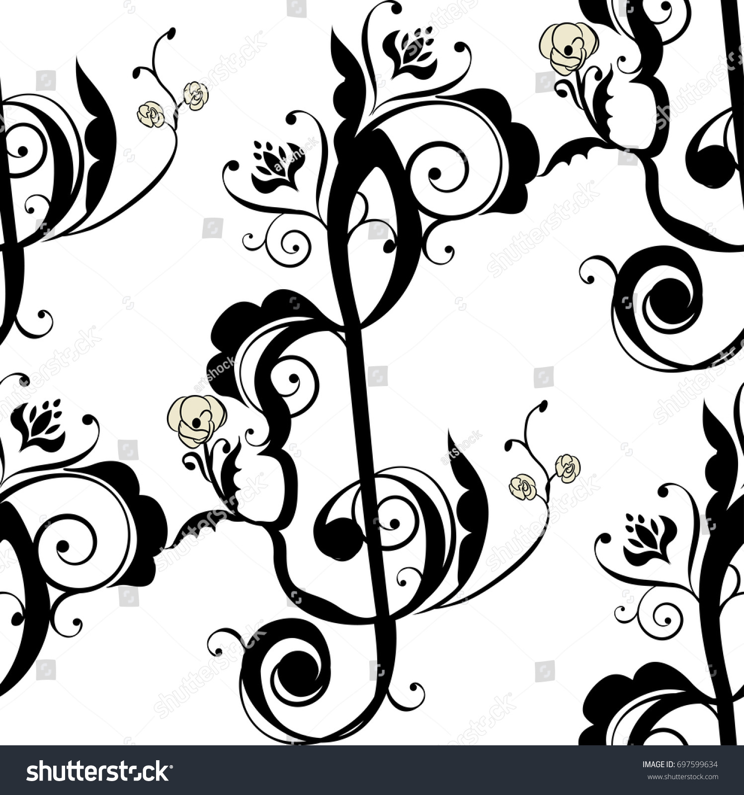 Abstract Musical Background Music Notes Floral Stock Vector (Royalty