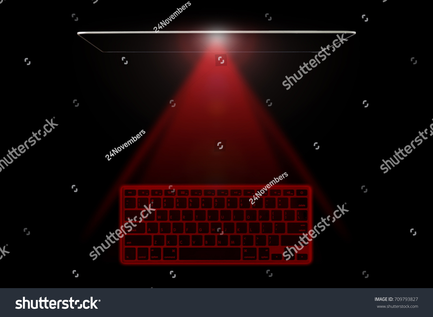 Digital Virtual Keyboard On Black Background Stock Photo 709793827