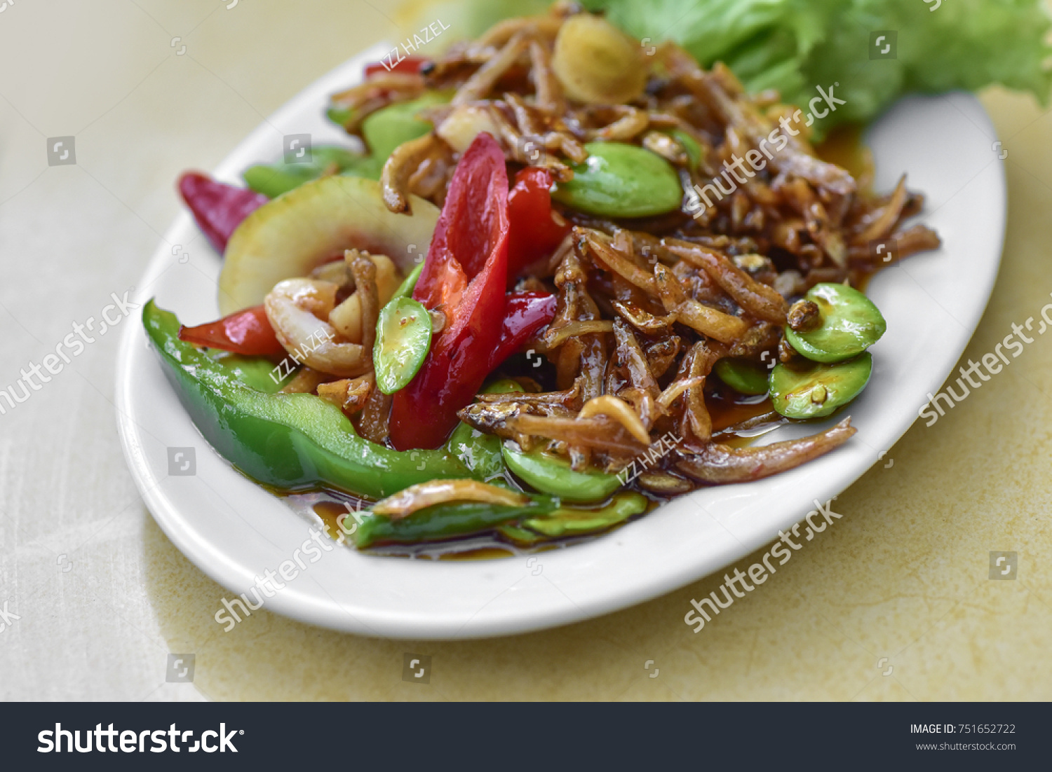 Malaysian Dish Dried Anchovy Stink Bean Stock Photo 751652722