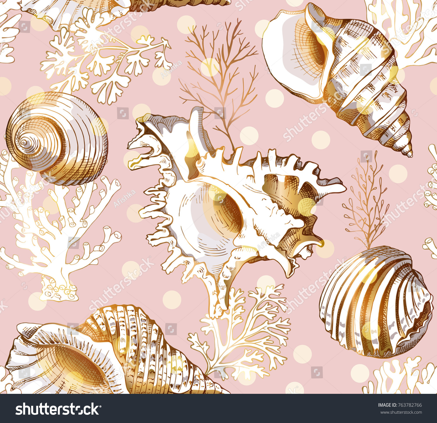 Seamless Pattern Image Gold Shell Coral Stock Vector (Royalty Free