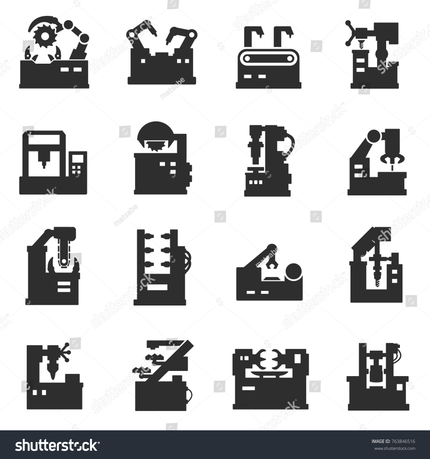 Machines Production Icons Set Machine Processing: เวกเตอร์สต็อก (ปลอด ...