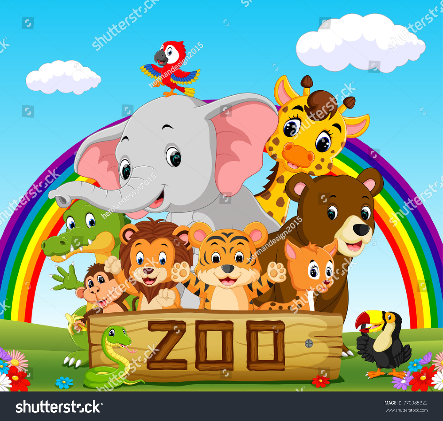 colección de animales zoológicos con arco: vector de stock (libre de