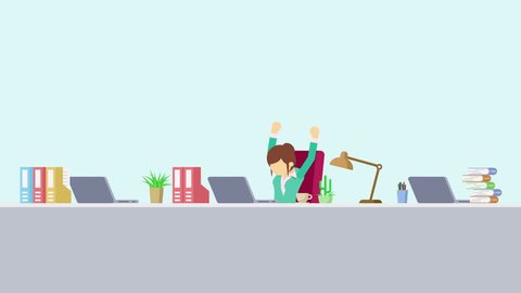 Стоковое видео: Business woman is working. Be troubled. Business emotion concept. Loop illustration in flat style.