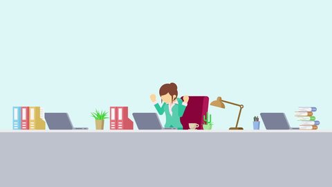 Business woman is working. Feel happiness. Business emotion concept. Loop illustration in flat style.: film stockowy