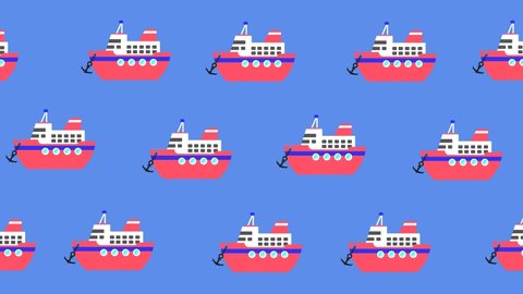 Abstract flat animation of a transport cargo ship with smoke from a chimney moving horizontally. Stock Video