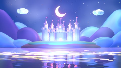 Looped cartoon castle at night animation. Stockvideo