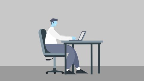 Cartoon Man Character Design Flat Style Work From Laptop Workplace Isolated 2d Animation Stock Video